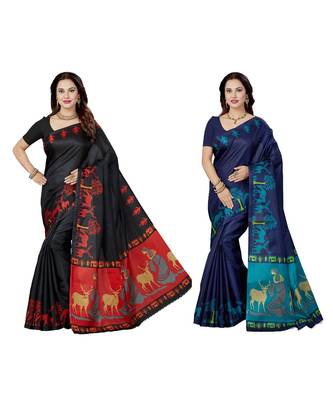 multicolor printed silk blend saree with blouse 1