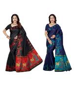 multicolor printed silk blend saree with blouse