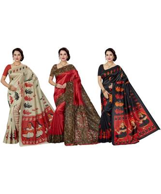 multicolor printed silk blend saree with blouse 1