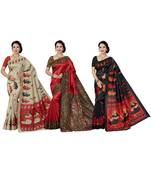 multicolor printed silk blend saree with blouse