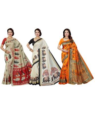 multicolor printed silk blend saree with blouse 1