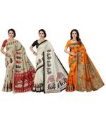 multicolor printed silk blend saree with blouse