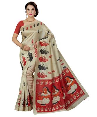 multicolor printed silk blend saree with blouse 2