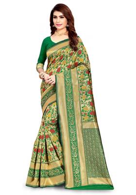 green woven art silk saree with blouse 1