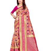 pink woven art silk saree with blouse