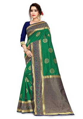 green woven art silk saree with blouse 1