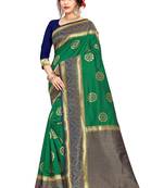 green woven art silk saree with blouse