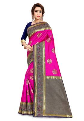 pink woven art silk saree with blouse 1