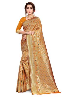 yellow woven art silk saree with blouse 1