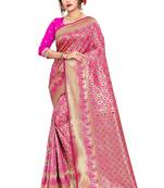 pink woven art silk saree with blouse