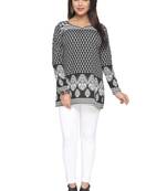 Black printed American crepe stitched short-kurtis Long sleeve