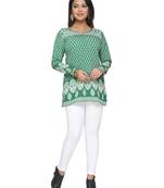 Dark Green printed American crepe stitched short-kurtis Long sleeve