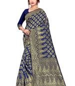 blue woven art silk saree with blouse