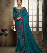 blue embroidered art silk saree with blouse
