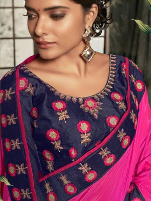 pink embroidered art silk saree with blouse 2