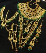 Latest Indian Bollywood Kundan Green Pearl Golden Full Bridal Jewelry set
