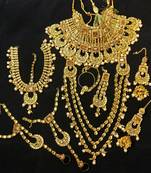 Latest Indian Bollywood Pearl Golden Kundan CZ Full Bridal Jewelry set