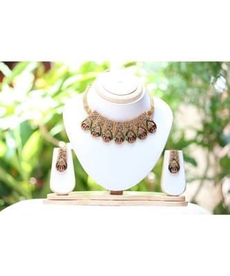 Meenakari peacock choker necklace set gold tone 1