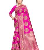 pink woven art silk saree with blouse