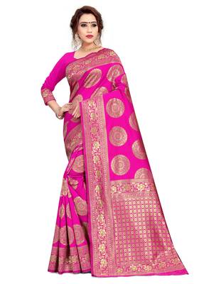 pink woven art silk saree with blouse 2