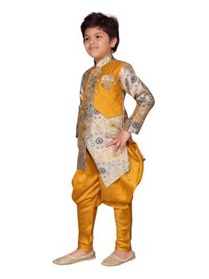 Yellow printed silk boys-sherwani 2