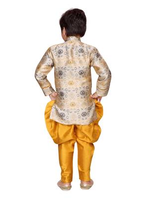 Yellow printed silk boys-sherwani 3