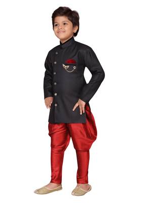 Black plain jute boys-sherwani 2