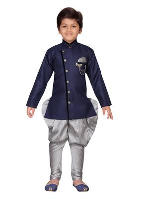 Blue plain jute boys-sherwani 1