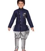 Blue plain jute boys-sherwani