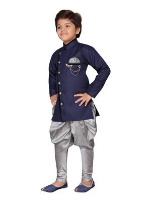 Blue plain jute boys-sherwani 2