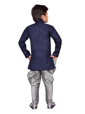 Blue plain jute boys-sherwani 3