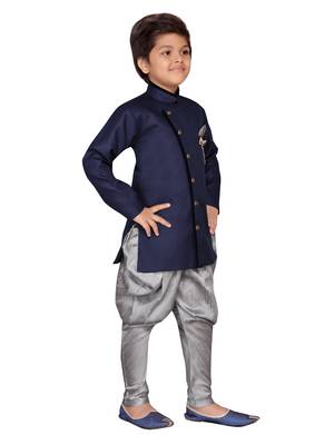 Blue plain jute boys-sherwani 5