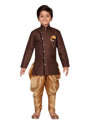 Brown plain jute boys-sherwani 1