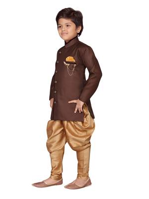 Brown plain jute boys-sherwani 2