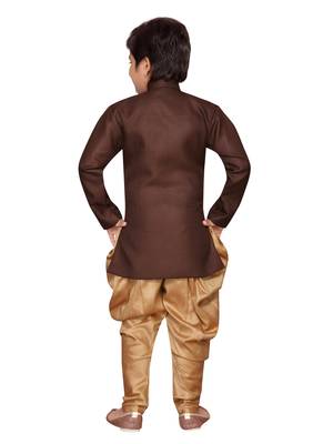 Brown plain jute boys-sherwani 3