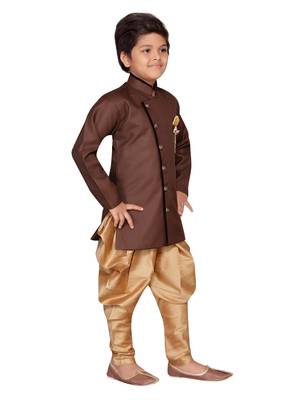 Brown plain jute boys-sherwani 4