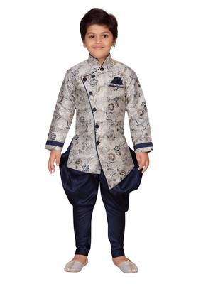 Blue printed silk boys-sherwani 1