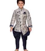 Blue printed silk boys-sherwani