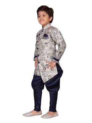 Blue printed silk boys-sherwani 2