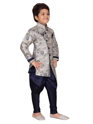 Blue printed silk boys-sherwani 4