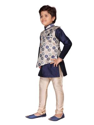 Blue printed silk boys-kurta-pyjama 1