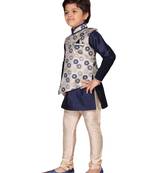 Blue printed silk boys-kurta-pyjama