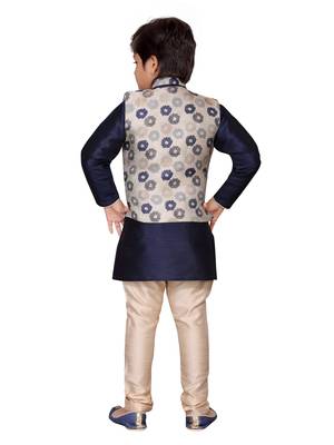 Blue printed silk boys-kurta-pyjama 2