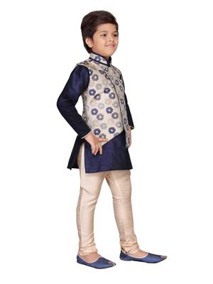 Blue printed silk boys-kurta-pyjama 3