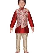 Maroon printed silk boys-kurta-pyjama
