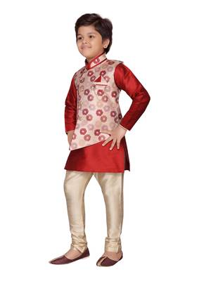 Maroon printed silk boys-kurta-pyjama 2