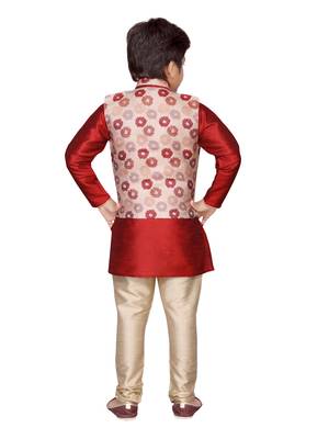 Maroon printed silk boys-kurta-pyjama 3