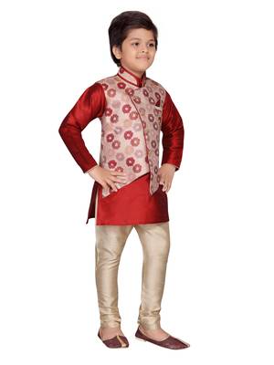 Maroon printed silk boys-kurta-pyjama 4