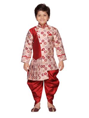 Maroon printed silk boys-sherwani 1