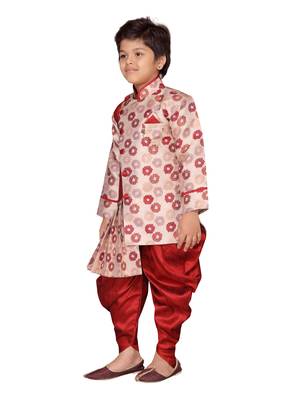 Maroon printed silk boys-sherwani 2